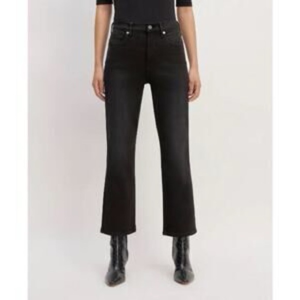 Everlane Women’s Black High Rise Kick Crop Raw Hem Jeans Pants 32 reg stretch